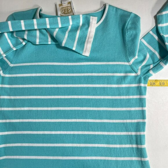 Sail to Sable Sweater Dress Womens Medium Teal Blue Preppy Nautical Striped - Picture 10 of 11